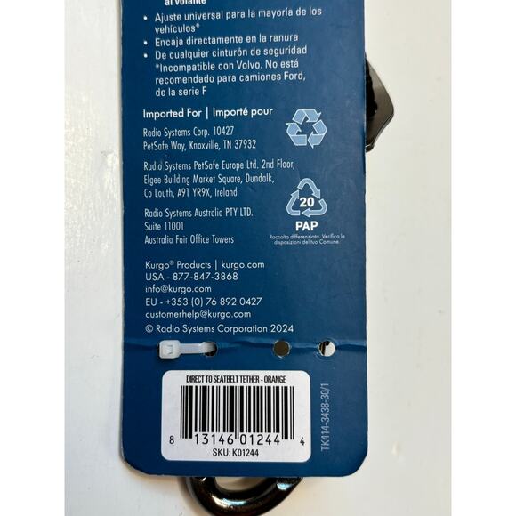 Kurgo Direct to Seatbelt Dog Tether Orange Black Universal Fit KO1244 - Picture 3 of 4